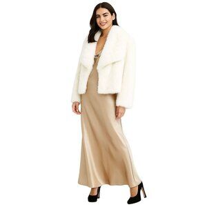 White Faux Mink Fur Jacket Small Oversized Collar Winter
